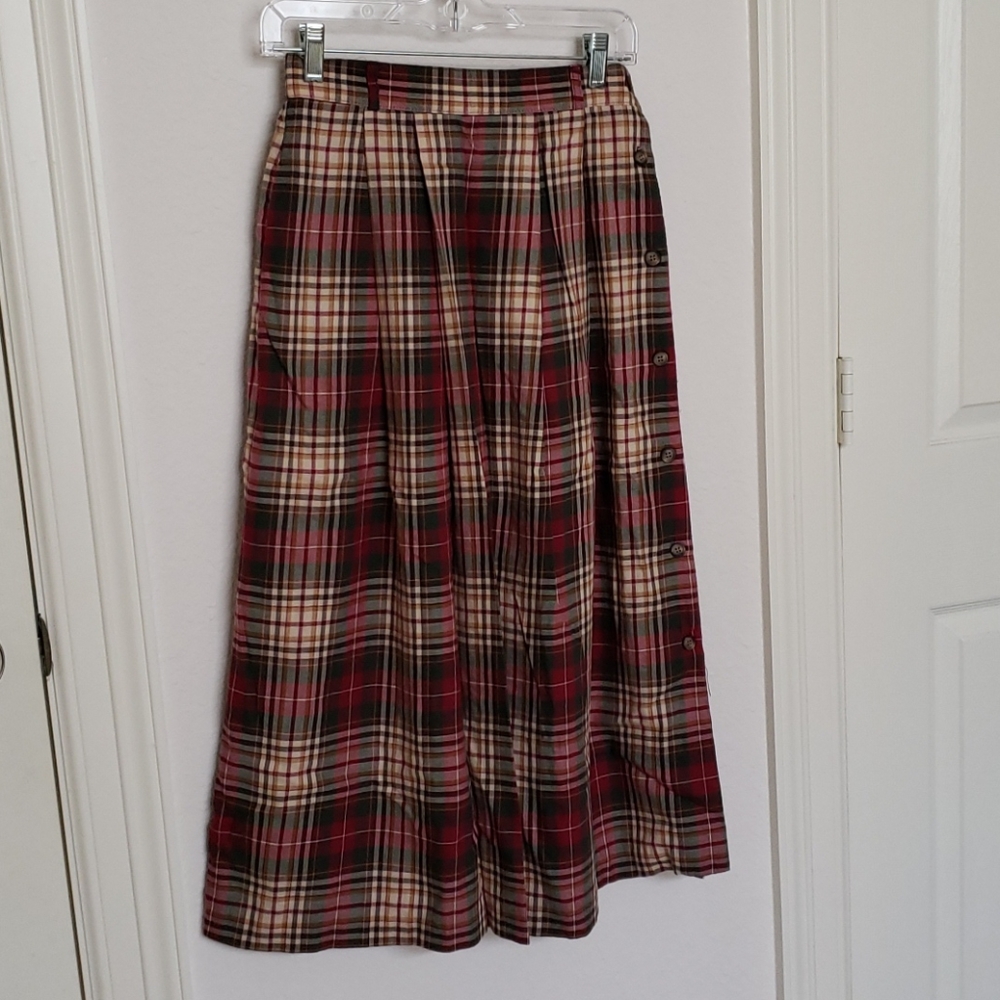 Talbots cotton midi skirt plaid pattern